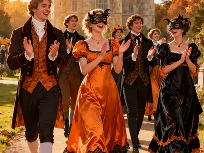 Samhain Masquerade Ball at Majestic Estate Castle of Framingham cover art work graphic design historical romance regency samhain