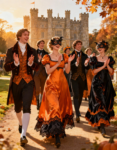 Samhain Masquerade Ball at Majestic Estate Castle of Framingham cover art work graphic design historical romance regency samhain