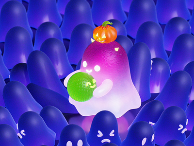 Sweet Ghost Turns Wicked 😈 | Happy Halloween🎃 3d 3d illustration c4d design ghost graphic design halloween halloween2025 illustration ui vector