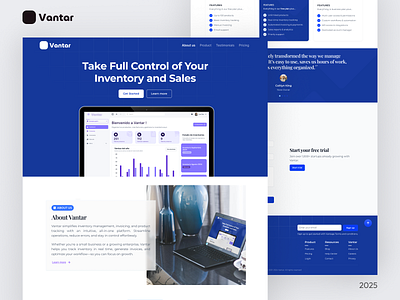 Vantar - A Seamless Inventory and Billing Experience branding design figma inventory landing landing page ui vantar website
