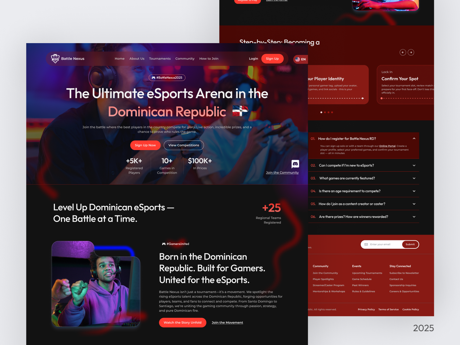 Battle Nexus RD — Dominican eSports Landing Page branding design e sports figma games gaming landing landing page logo ui website