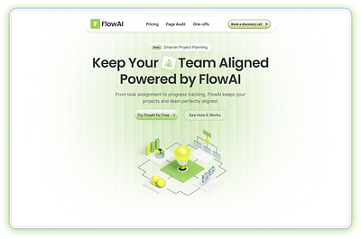AI-powered team management site hero section. 3d animation branding graphic design logo motion graphics ui