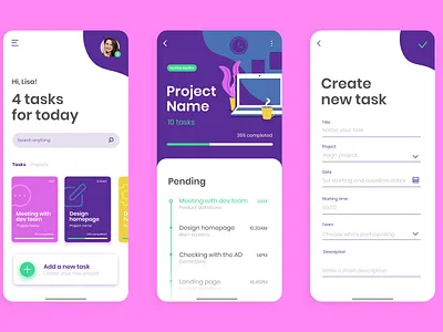 Project & Task Management App app appconcept appdesign creativeapp design flatdesign graphic design mobileapp mobileui moderndesign productivityapp projecttracker taskmanagement ui uidesign userinterface workmanagement