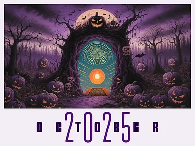 October 2025 2025 2d artwork challenge design dimension duotone forest halloween illustration landscape october portal pumpkin purple