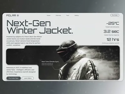 Next-Gen Winter Jacket - AI Product Concept Hero Design ai concept ai powered concept design design exploration digital product fashion tech figma design futuristic design hero section innovation landing page modern design next gen product design smart clothing techwear user interface ux ui wearable tech winter jacket