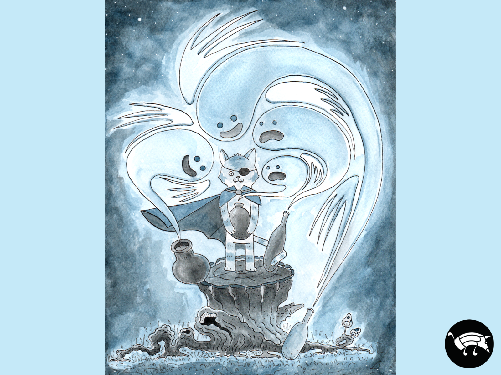 Halloween party cat creepy ghosts halloween hand drawn handmade haunted illustration inks magic pencildog scary spirit trunk watercolors