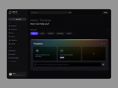 Alien AI — Workspace Dashboard design interface product service startup ui ux web website