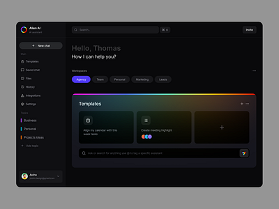 Alien AI — Workspace Dashboard design interface product service startup ui ux web website