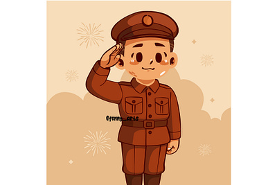 Cartoon Boy in Uniform Saluting america american army celebration day event flag freedom greeting heroes honor memorial memories military patriotism proud remember state us usa