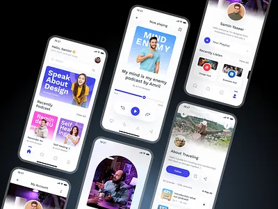 Podcast Mobile App UI Design app design design interface mobile app design mobile experience mobile ui modern app design music player ui podcast app design podcast mobile app podcast ui podcasting product design streaming app ui ui design uiux design user interface
