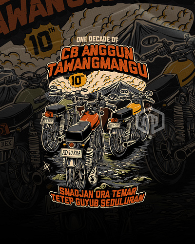 1 DECADE - CB ANGGUN TAWANGMANGU (Order by Client) artwork branding commissionwork design hondacb illustration illustrator merchandise motocycle outdoorapparel tshirt tshirtdesign