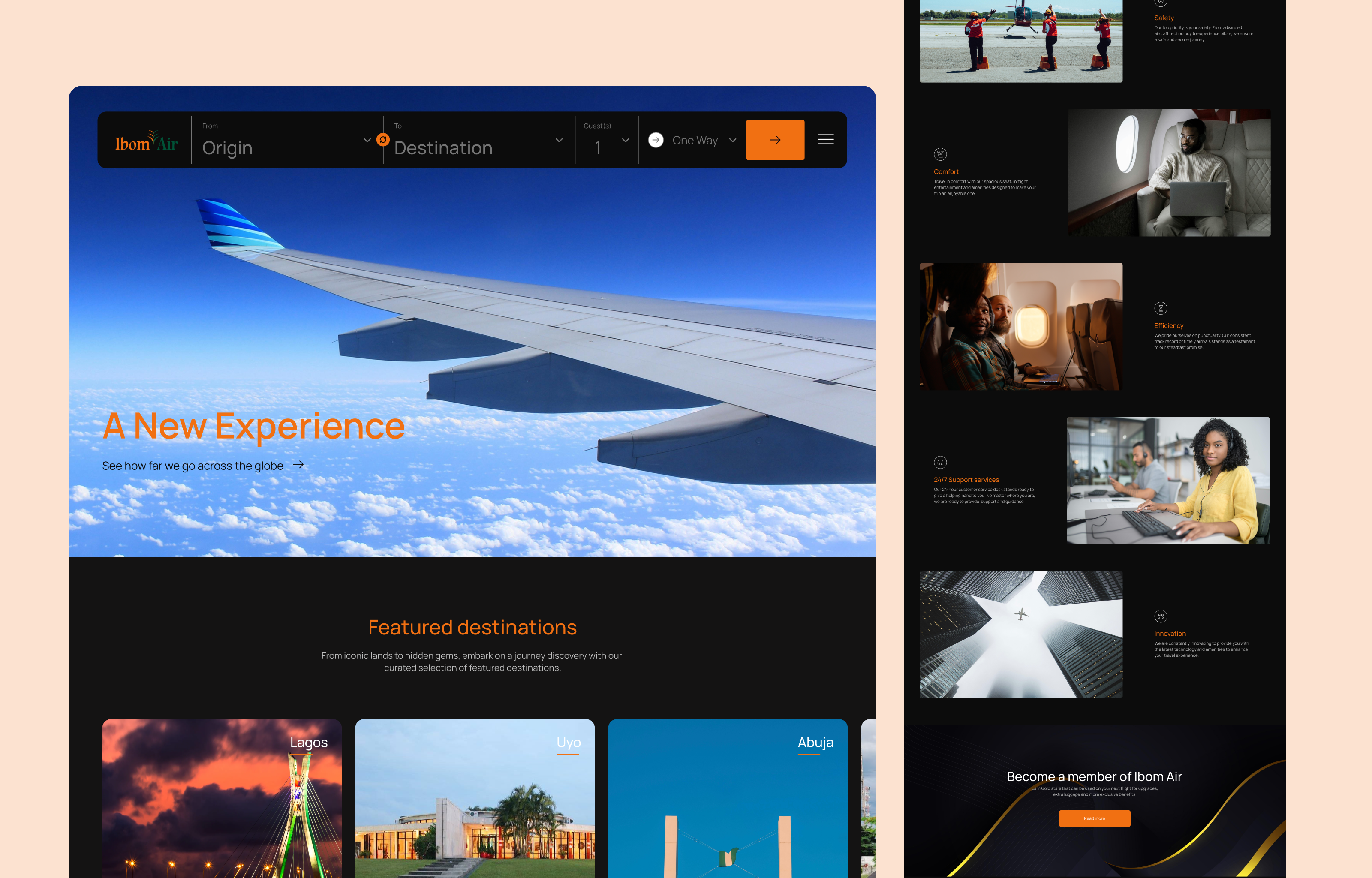 Ibom Air Landing Page Redesign aviation booking branding destination flight flight booking ibom air landing page product design redesign trips ui ui design user experience user interface ux ux design