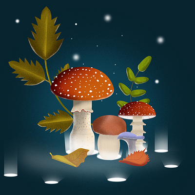 Magic mushrooms adobe artwork behance cute digitalart drawing dribbble graphicdesign illustration illustrator mushroom nature photoshop visualart