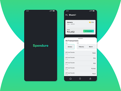 Spendure: Spending management App budget management fintech app green and black ui modren design spending app ui ui design user interface