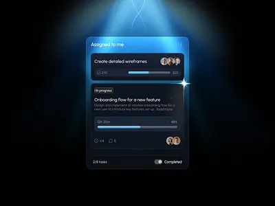 Dark Mode Task Management Widget components dark mode digital product glass effects outcrowd task management ui ux uxui web platform widget