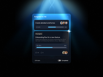 Dark Mode Task Management Widget components dark mode digital product glass effects outcrowd task management ui ux uxui web platform widget