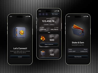 Crypto Wallet Mobile App - UI/UX Design appconcept cryptoapp cryptocurrency cryptoexchange cryptoportfolio darkmodeui dashboardui digitalwallet financeapp fintechdesign mobileappdesign mobileinterface modernui neumorphism rewardsapp stakingapp uiuxdesign uxdesign walletapp web3design