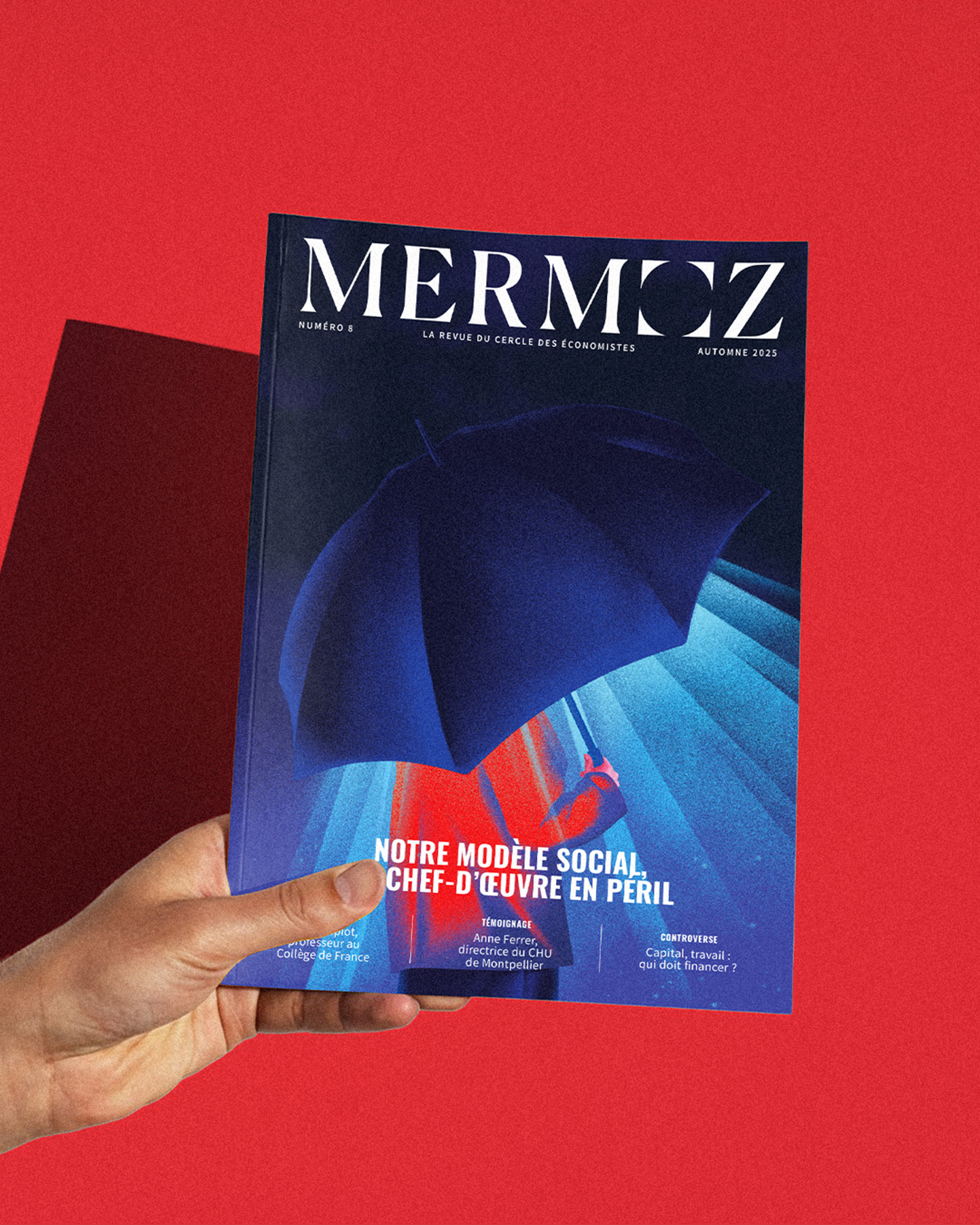 Mermoz Cover blue comission economy finance france graphicdesign illustration logo rain social social welfare texture tricolor umbrella welfare woman