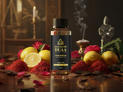 Fragrance Oil Oud Saffron label design branding fragrance oil house of duaa label design landing page ui ux web design web development website design