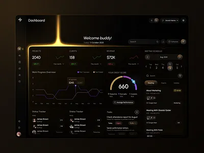 Project & Client Management Dashboard — Golden Glow Dark UI dark ui dashboard figma hr management saas trendy design ui uiux uiux design