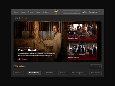 Movie Review & Ticket Webdesign- Classic Movies Review darkdesign graphic design innerpagedesign saas ui uidesign uxdesign uxui webdesign websitepages