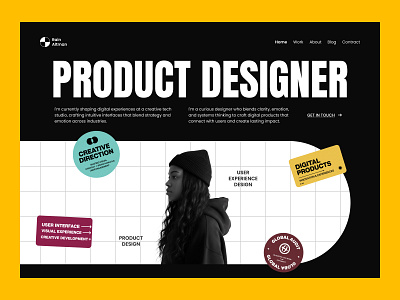 Product Designer Portfolio Website clean design creative direction design concept design inspiration design studio designer portfolio digital product figma design landing page minimal website modern layout portfolio website product design typography design ui design user experience user interface ux design visual design web design