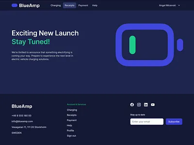 BlueAmp Teaser Page battery coming soon ui