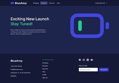 BlueAmp Teaser Page battery coming soon ui