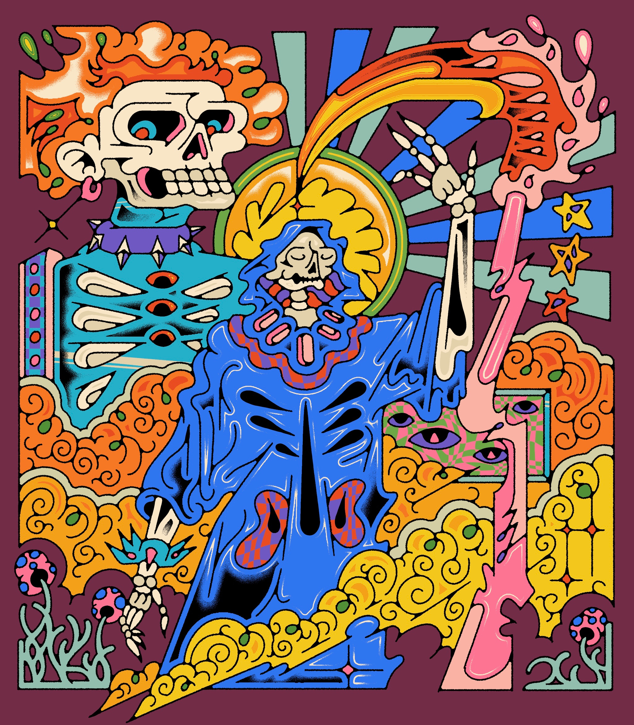 I PUT A SPELL ON YOU album branding colorful death design graphic design halloween illustration merch mushroom psychedelic punk reaper skull ui