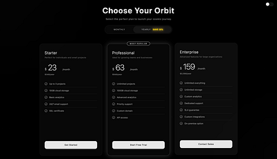 Pricing Section / Features Table Template (Dark and Light modes) cosmos graphic design landing page minimalist modern package pricing template ui