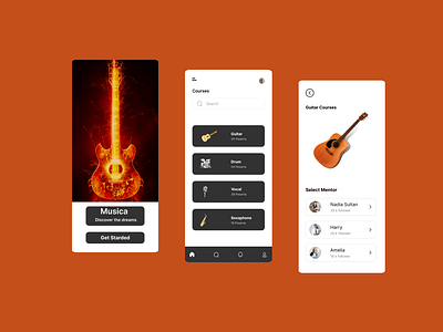Musica Courses Mob App adobe xd branding clean clean ui figma graphic design guitar app light design mob app design mobile app ui ui trends uiux ux ux trends web page
