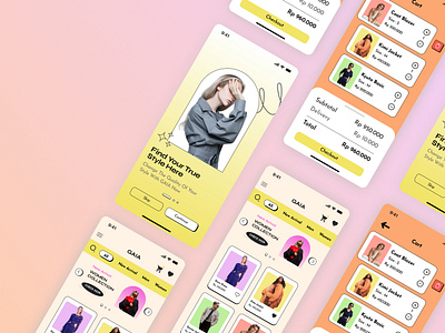 GAIA - Fashion E-commerce App app cart colorful design ecommerce ecommerce app fashion fashion app home neobrutalism orenjidesignchallenge ui uidesign unique