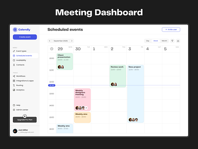 Meeting Dashboard UI clean design concept dashboard ui meeting planner productivity app teamwork ui web dashboard