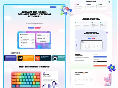 Stacks Redesign - Bitcoin Staking Platform Landing Page Website animation cheerful clean colorful crypto illustration landing page marketing website playful ui web design web3 website website design