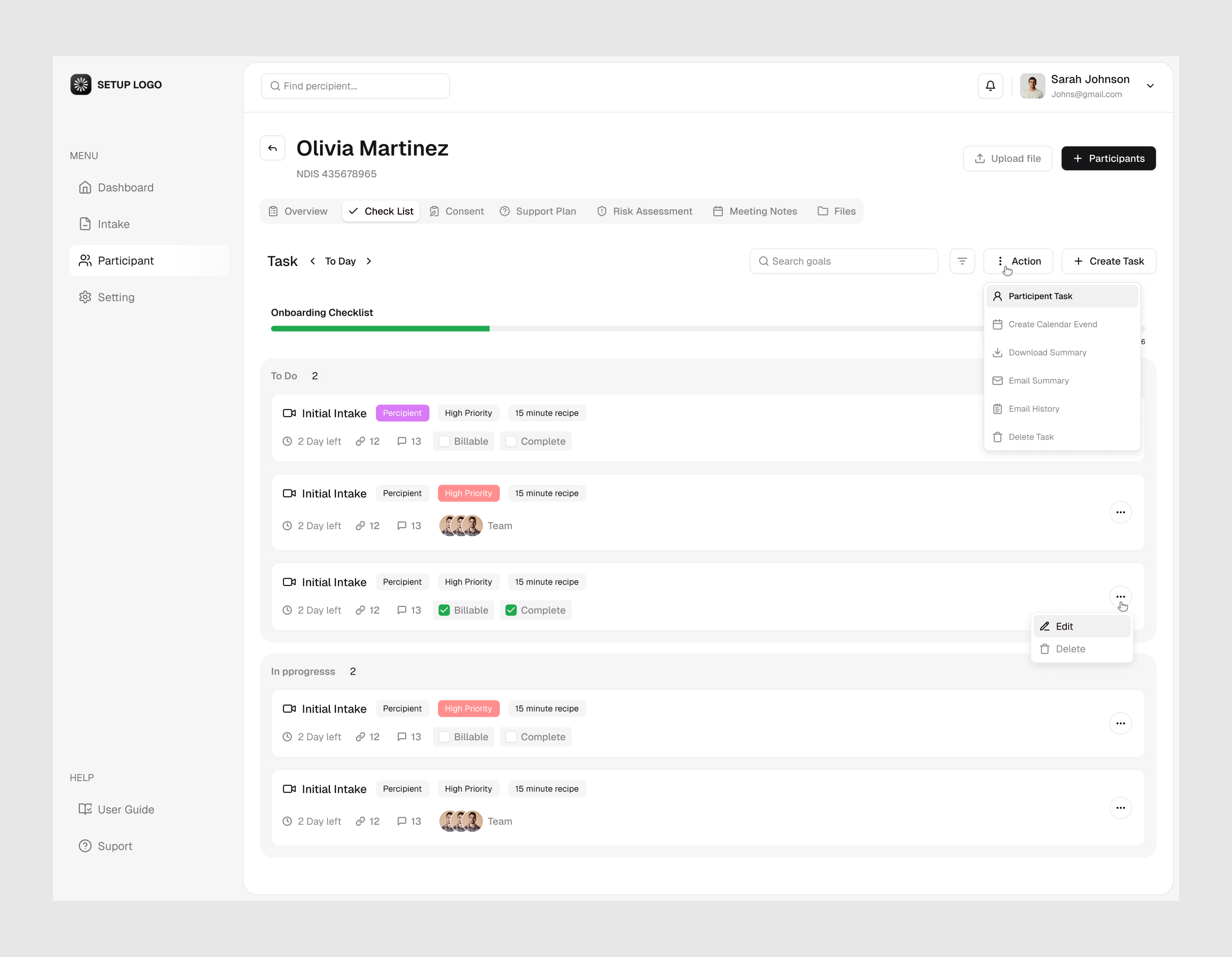 Task Management - Progressive Onboarding Checklist checklist company management dashboard ndis onboarding product design progressive onboarding checklist task task board task completion task list ui task management tasks list ui team management todo list webapp