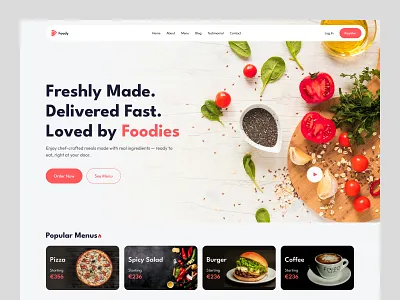 Foody Header Exploration 3d animation app dashboard food graphic design illustration landing page logo motion graphics product design resturent saas typography ui vector web web design webapp website