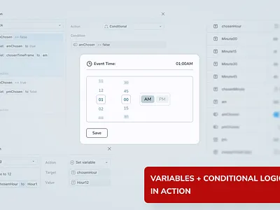 Time-Picker Component IN ACTION conditional logic figma motion graphics time picker timepicker ui ux variables