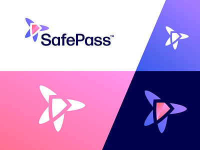 SafePass - Logo Design app badge branding butterfly creative logo gem gradient insect life plan logo logo design minimal logo pass passing away safe secure security shield visual identity design