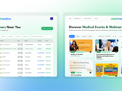 MeetMedico Events Listing design events homepage hospital medical medicine ui design ui inspiration uiux uiux design