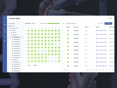 Laboratory Sample Management UI b2b saas design freezer racks laboratory molecular sample management science scientific ui ux