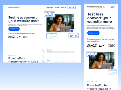 ConversionLab- Agency website agency b2b conversiondesign conversionrate digitalmarketing dribbble figma landingpage marketing minimal mockup performanceagency uiux uxdesign webdesign