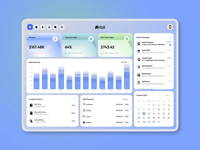 Orbit – Sales Analytics Dashboard admin panel analytics dashboard clean design crm dashboard dashboard data visualization ecommerce analytics figma design interface design kpi dashboard light mode minimal ui modern dashboard product design saas dashboard sales dashboard ui design ux design uxui web app design