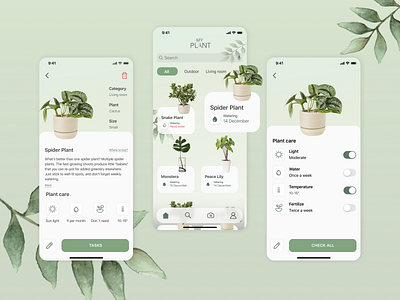 Plants Care Mobile App app design dailyui figma flower garden green houseplant ios leaves mobile app plant plant app plant care planting ui ux