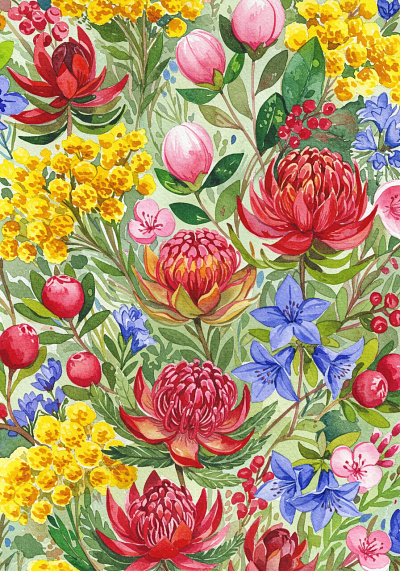 Vibrant watercolor native wildflowers.