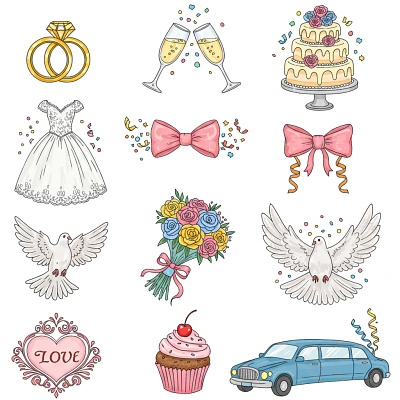 Colorful illustration of wedding set.