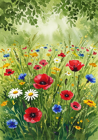 Bright watercolor painting of a vibrant wildflower.