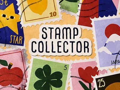 Stamp Collector – A cozy mini game 2d cozy cute design game game art game design gameart gamjam graphic design illustration minigame stamp collector stamps ui