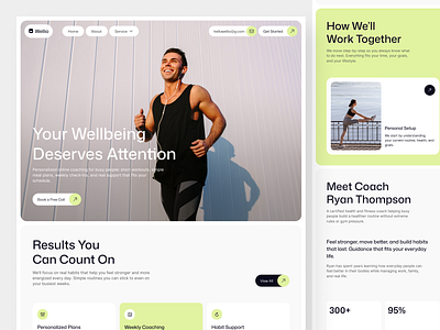 Mental Wellness Website Design That Connects, Converts, and Feel coach landing page coach ui design fitlife fitness coach fitness uiux fitness website health fitness health coach health website healthcare ui mental health website trainer website ui design uiux design user interface ux ux design workout design