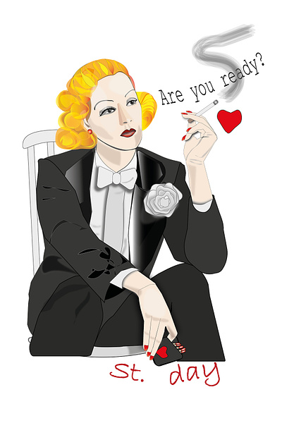 Are you ready? adobe illustrator character design cimema icons graphic design illustration marlene dietrich portrait st. valentines day st. valentines day card