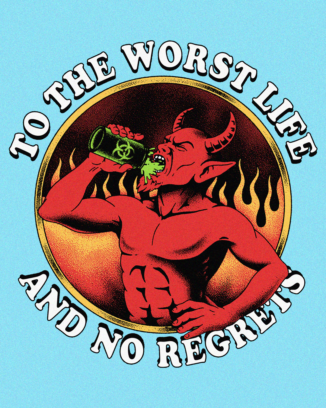 Drunk Now 2d art apparel available clothing custom work demon design devil freelance illustration logo merch design on sale poster screen printing t shirt design